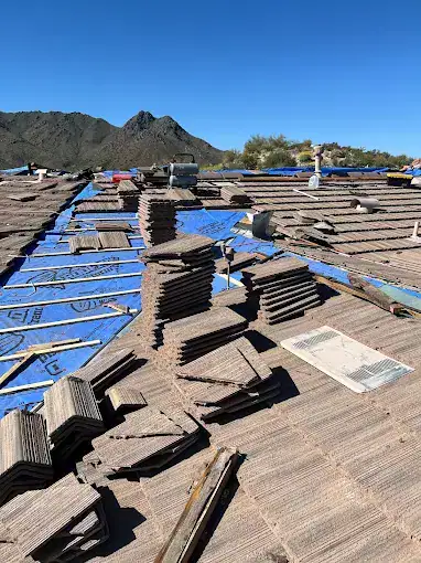 Shingle roofing construction in progress